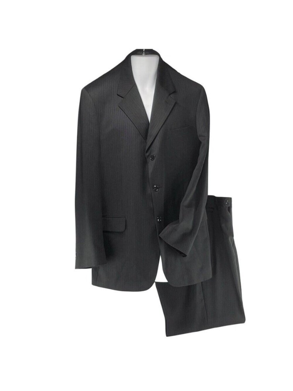 PAULO SOLARI Mens Black Pinstripe Suit Jacket & Pants Suit